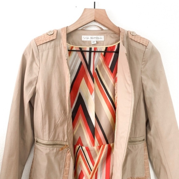 VIA SPIGA Sand Faux Leather Trim Water Repellent Soft Shell Parka Coat PP - Picture 4 of 15